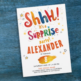 Convites Shh Surpresa Divertida Colorida Birthday Watercolo