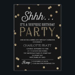 Convites Shh Surprise Festa de aniversário Faux Glitter Con<br><div class="desc">Este Convite de aniversário chic e na moda Surprise apresenta um tema elegante de confete de brilho dourado com tipografia moderna que é excelente para qualquer idade. Personalizar a cor de fundo. *Observe que isso não é uma falha real e será impresso plano. Para um convite ainda mais memorável, selecione...</div>