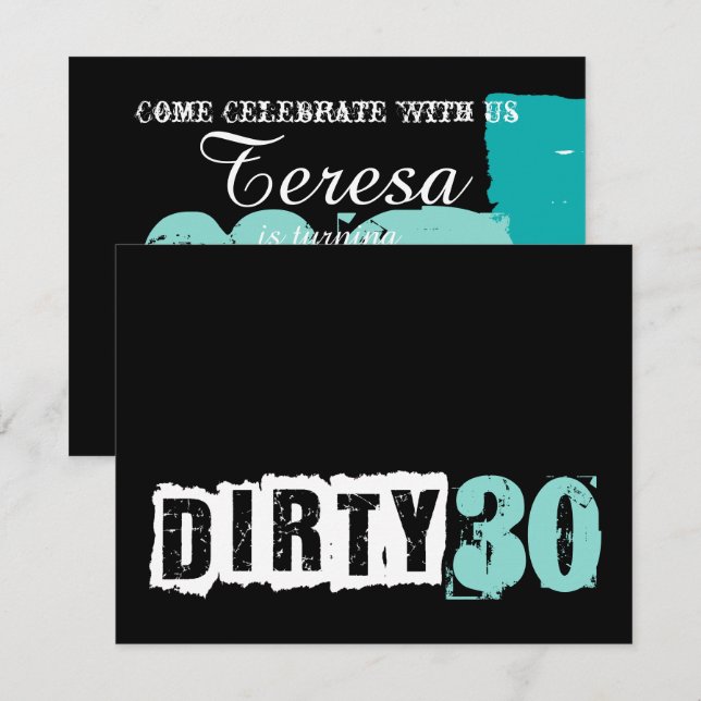 Convites Shh Uma Festa de aniversário Azul 30 Suja Surpresa (Frente/Verso)