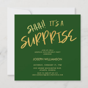 Convites Shhh! É um Surpresa 50º aniversário Dourado Verde