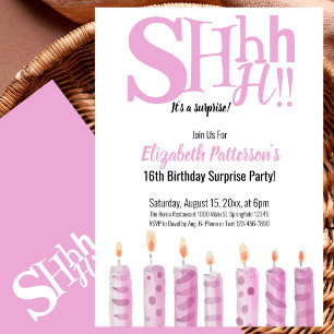 Convites Shhh É uma Festa de Aniversário de 16 Anos Cor-de-