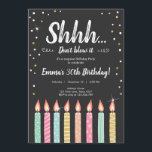 Convites Shhh é uma festa de aniversário Dourado dos<br><div class="desc">Convite pastel macio do ★ A para sua festa de aniversário perfeita da surpresa! As cores pastel, o ouro, os confetes e as velas bonitos couberam todo o estilo do partido! O ★ se você precisa que coordena ARTIGOS de HARMONIZAÇÃO, verifica por favor nossa coleção de harmonização ou compra. Você...</div>