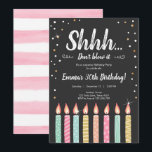 Convites Shhh é uma festa de aniversário Dourado dos<br><div class="desc">Convite pastel macio do ★ A para sua festa de aniversário perfeita da surpresa! As cores pastel, o ouro, os confetes e as velas bonitos couberam todo o estilo do partido! O ★ se você precisa que coordena ARTIGOS de HARMONIZAÇÃO, verifica por favor nossa coleção de harmonização ou compra. Você...</div>