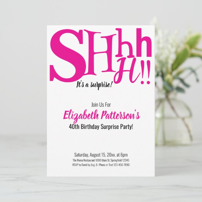 Convites Shhh É uma Festa de aniversário surpresa 40 Adulto (Em pé/Frente)