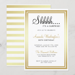 Convites Shhh.. Eu não sou uma surpresa! Elegante Dourado B