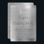 Convites Shhh! Festa de aniversário Surprise Silver<br><div class="desc">Shhh! Festa de aniversário Surpresa Faux Silver Faux Metálico Polida Foil Metálica Polida Chamas Girly Birthday. Os Convites de festas de aniversários Modernos e Chic Surprise usam a popular tipografia manuscrita e são perfeitos para convidar convidados para uma Festa de aniversário Surpresa feminina. Se você precisar de itens adicionais correspondentes,...</div>