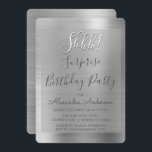 Convites Shhh! Festa de aniversário Surprise Silver<br><div class="desc">Shhh! Festa de aniversário Surpresa Faux Silver Faux Metálico Polida Foil Metálica Polida Chamas Girly Birthday. Os Convites de festas de aniversários Modernos e Chic Surprise usam a popular tipografia manuscrita e são perfeitos para convidar convidados para uma Festa de aniversário Surpresa feminina. Se você precisar de itens adicionais correspondentes,...</div>