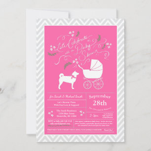 Convites Shiba Inu Chá de fraldas Rapariga Rosa