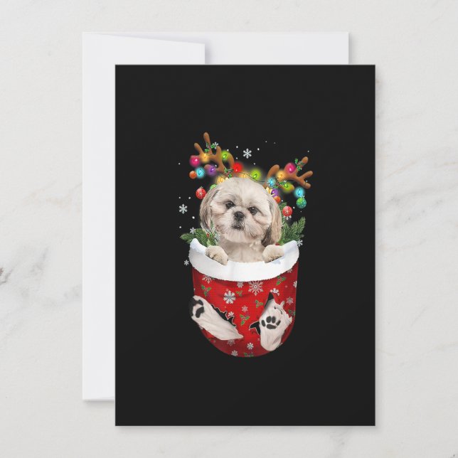 Convites Shih Tzu Reindeer No Bolso Cachorro De Natal Amant (Frente)