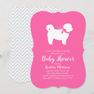 Convites Shih Tzu Teddy Urso Chá de fraldas Rosa Rapariga