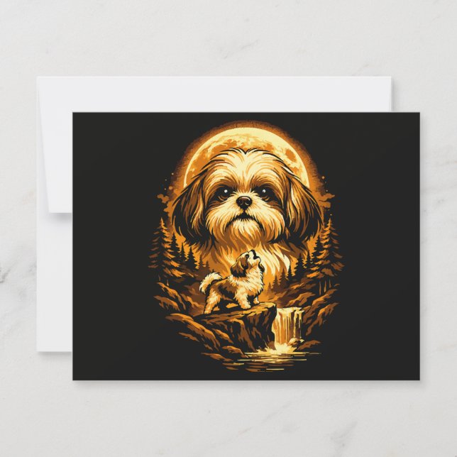 Convites Shih Tzu Uivando para a Lua Cachorro Engraçado (Frente)