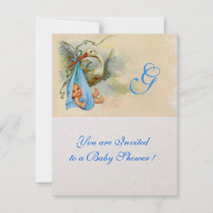 Convites Shimmer branco do CHÁ do menino BABY STORY AZUL