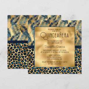 Convites Shimmer de Impressão do Leopardo Tropical Azul Qu