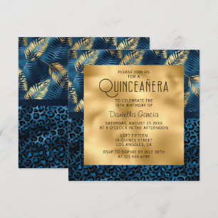 Convites Shimmer de Impressão do Leopardo Tropical Azul Qu