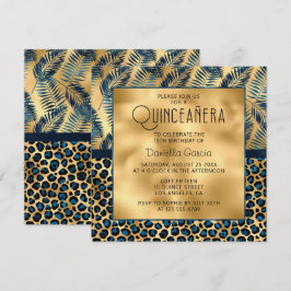 Convites Shimmer de Impressão do Leopardo Tropical Azul Qui