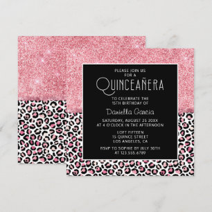 Convites Shimmer de Impressão Leopardo Rosa Cinceañera