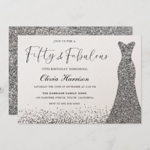 Convites Shimmer Prateado Vestir 50 Fabuloso 50º aniversári