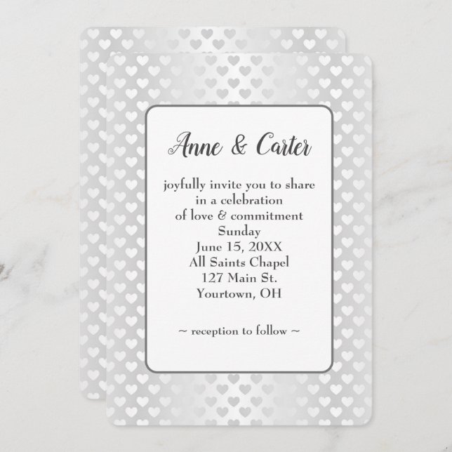 Convites Shimmer White Wedding Hearts (Frente/Verso)