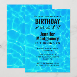 Convites Shimmering Blue Piscina Water Refletions Aniversár