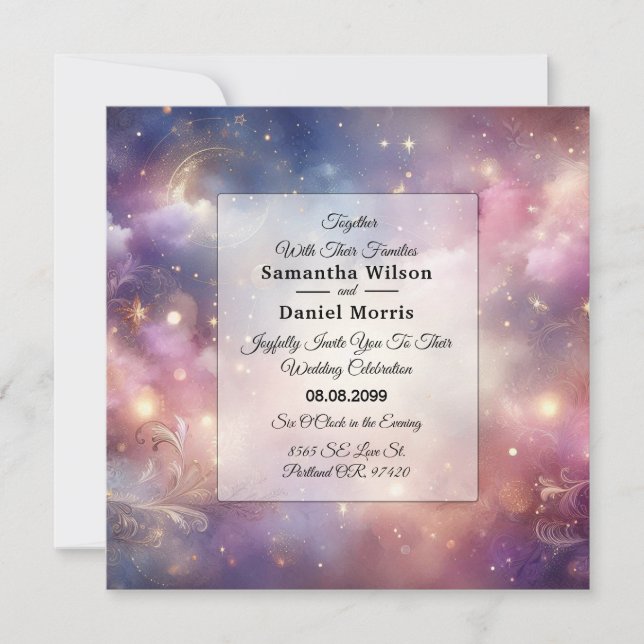 Convites Shimmering Celestial Stardust Skies Casamento (Frente)