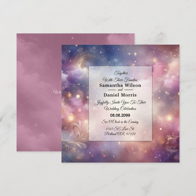 Convites Shimmering Celestial Stardust Skies Casamento (Frente/Verso)