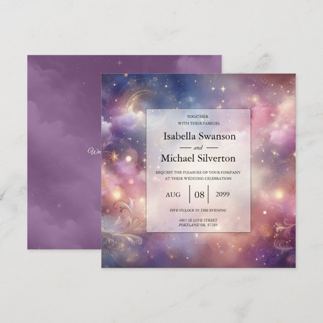 Convites Shimmering Celestial Stardust Skies Casamento (Frente/Verso)