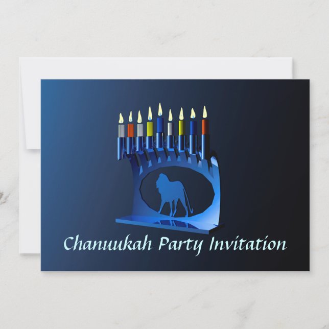 Convites Shiny Blue Chanukkah Menorah (Frente)
