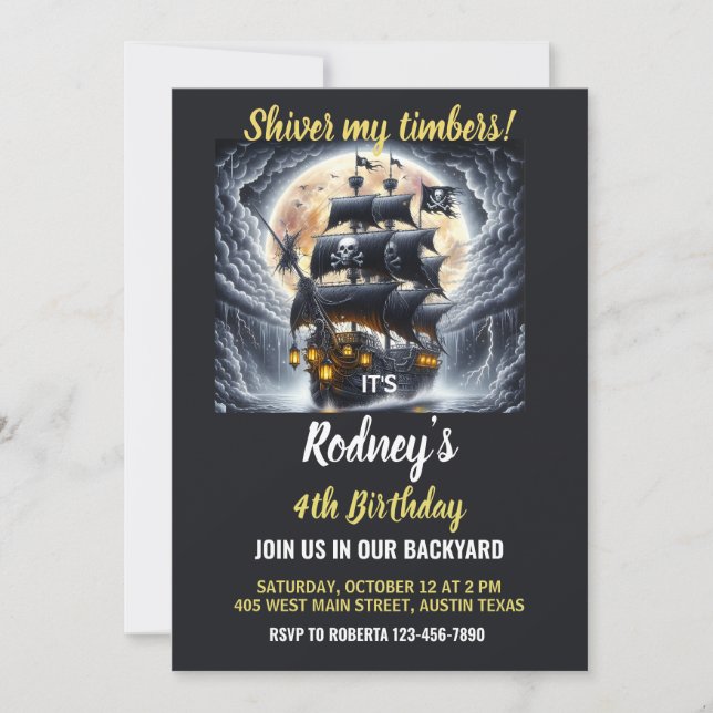 Convites Shiver My Timbers Pirate Theme Birthday Invitation (Frente)