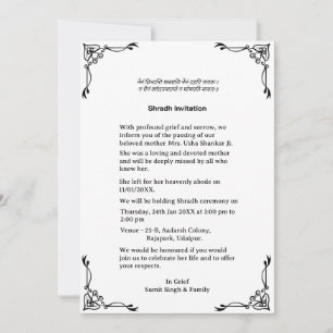 Convites Shok Sandesh Hindu Shraddh