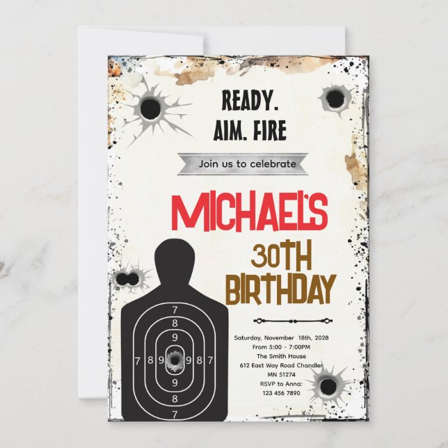 Convites Shooting Range birthday party Invitation (Frente)