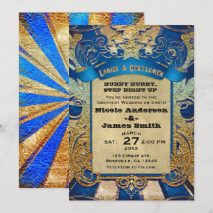 Convites Show de Circo Vintage Carnaval Royal Blue & Ouro