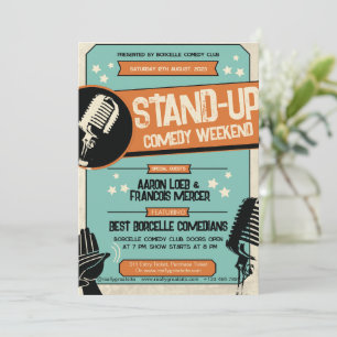 Convites Show de Comédia Stand Up Retro Vintage Grunge