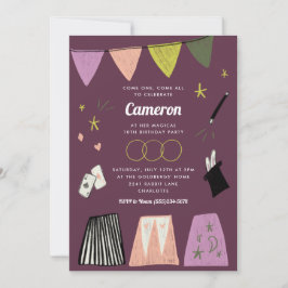 Convites Show de Mágica Roxo para Aniversário de Crianças