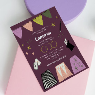 Convites Show de Mágica Roxo para Aniversário de Crianças