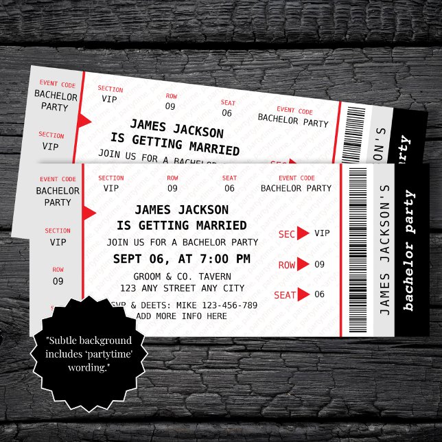 Convites Show Ticket Music Bachelor Party (Concert Ticket Music Bachelor Party Invitation)
