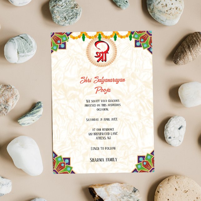Convites Shri Satyanarayan Pooja - Flor de Estilo Indíaco H (Criador carregado)