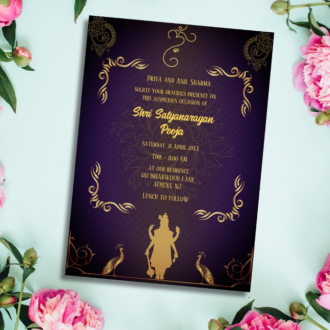 Convites Shri Satyanarayan Pooja Hindu (Criador carregado)