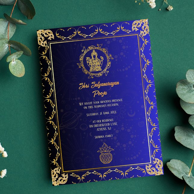 Convites Shri Satyanarayan Pooja Minimamente Hindu Indiano (Criador carregado)