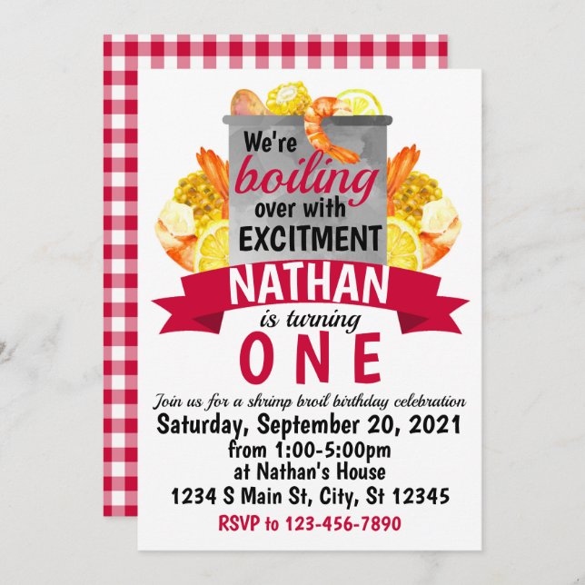 Convites Shrimp Broil Birthday (Frente/Verso)