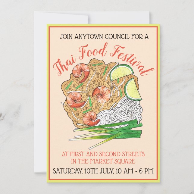 Convites Shrimp Pad Thai Noodles Comida Restaurante (Frente)