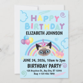 Convites Siamese Cat Birthday Party Invitation Blue