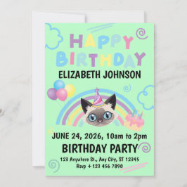 Convites Siamese Cat Birthday Party Invitation Green