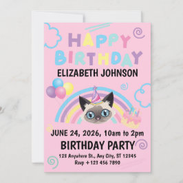 Convites Siamese Cat Birthday Party Invitation Pink
