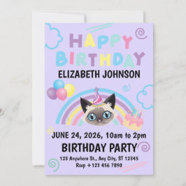 Convites Siamese Cat Birthday Party Invitation Purple