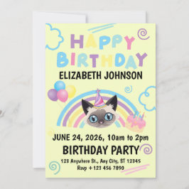 Convites Siamese Cat Birthday Party Invitation Yellow