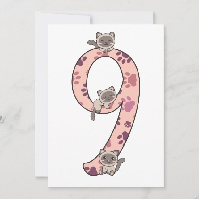 Convites Siamese Cat Nono Aniversário Para Crianças Gatos C (Frente)