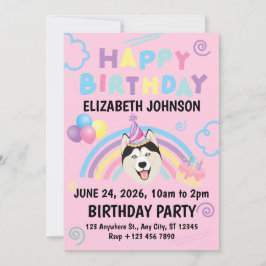 Convites Siberian Husky Birthday Party Invitation Pink