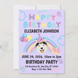 Convites Siberian Husky Birthday Party Invitation Purple