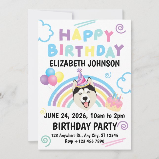 Convites Siberian Husky Birthday Party Invitation White (Frente)