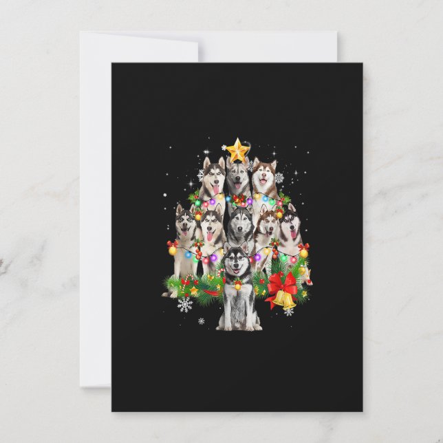 Convites Siberian Hussein Christmas Tree Dog Lights Pajamas (Frente)